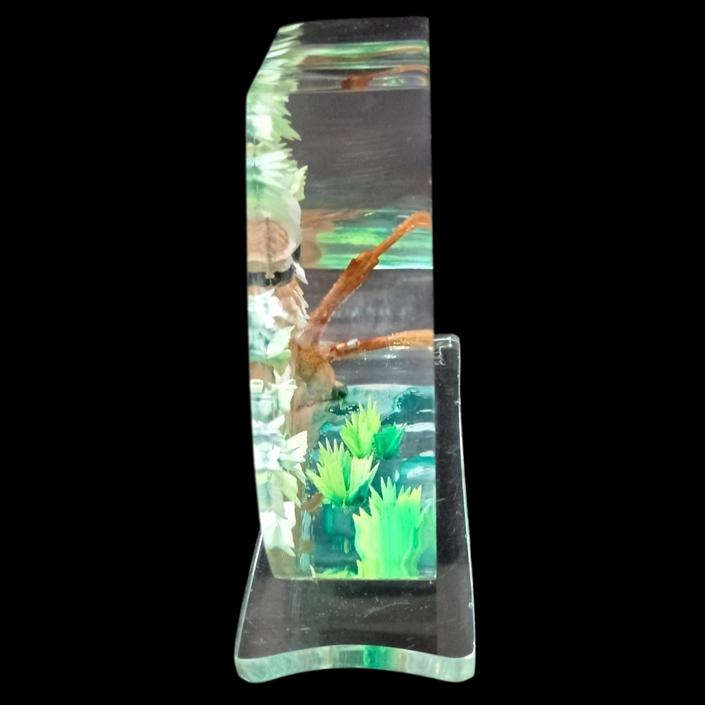 Vintage Lucite Owl Paperweight Sculpture Hand Painted Woodland Bird MCM Decor - Picture 12 of 16